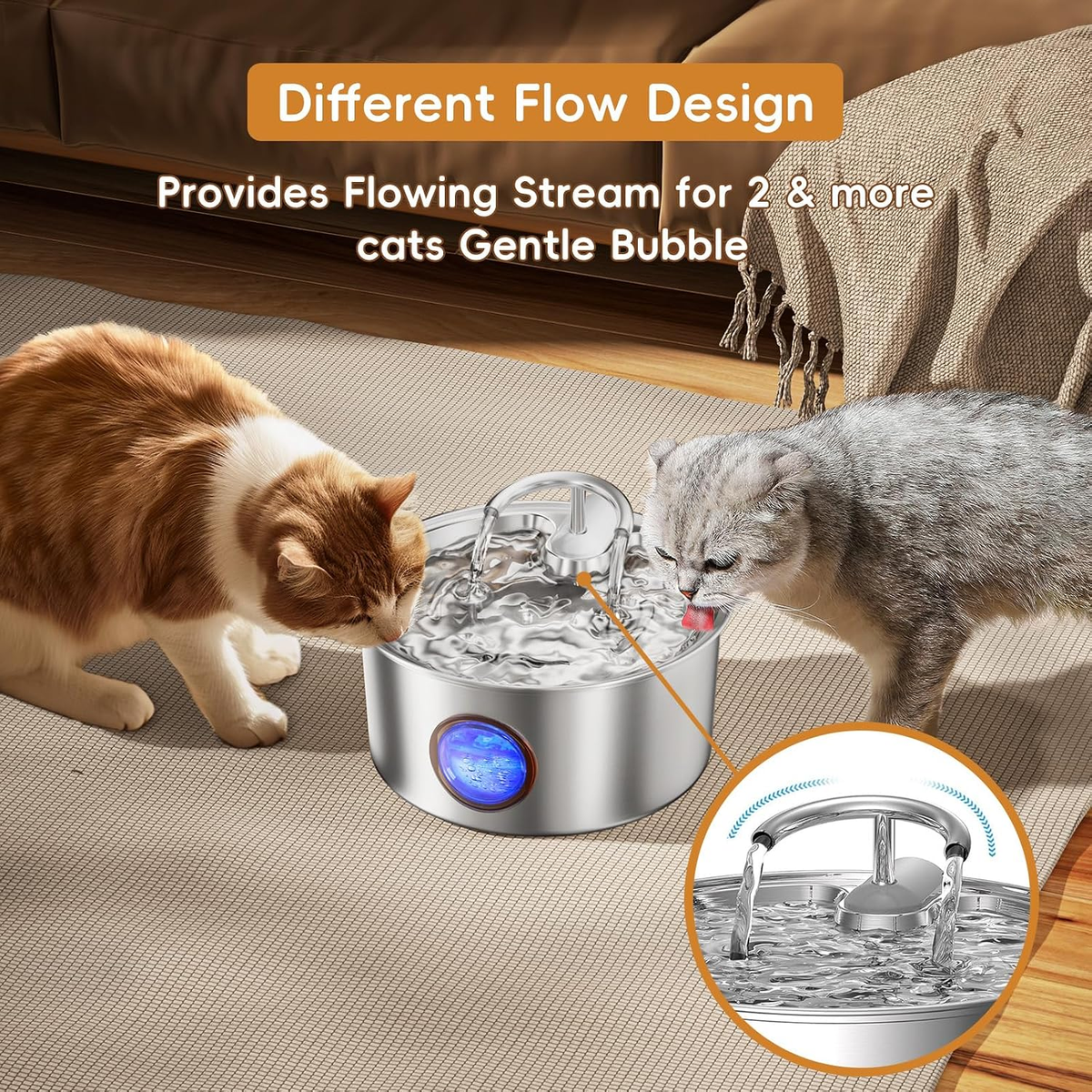 Cat Water Fountain Stainless Steel - 108Oz/3.2L Cat Fountain for Drinking,Cat Drinking Fountain with Water Level Window,Smart Pump, Filters for Cats, Dogs, Multiple Pets