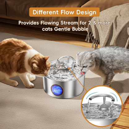 Cat Water Fountain Stainless Steel - 108Oz/3.2L Cat Fountain for Drinking,Cat Drinking Fountain with Water Level Window,Smart Pump, Filters for Cats, Dogs, Multiple Pets