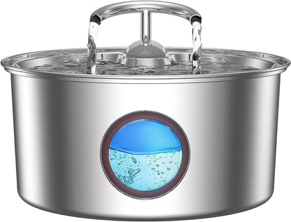 Cat Water Fountain Stainless Steel - 108Oz/3.2L Cat Fountain for Drinking,Cat Drinking Fountain with Water Level Window,Smart Pump, Filters for Cats, Dogs, Multiple Pets