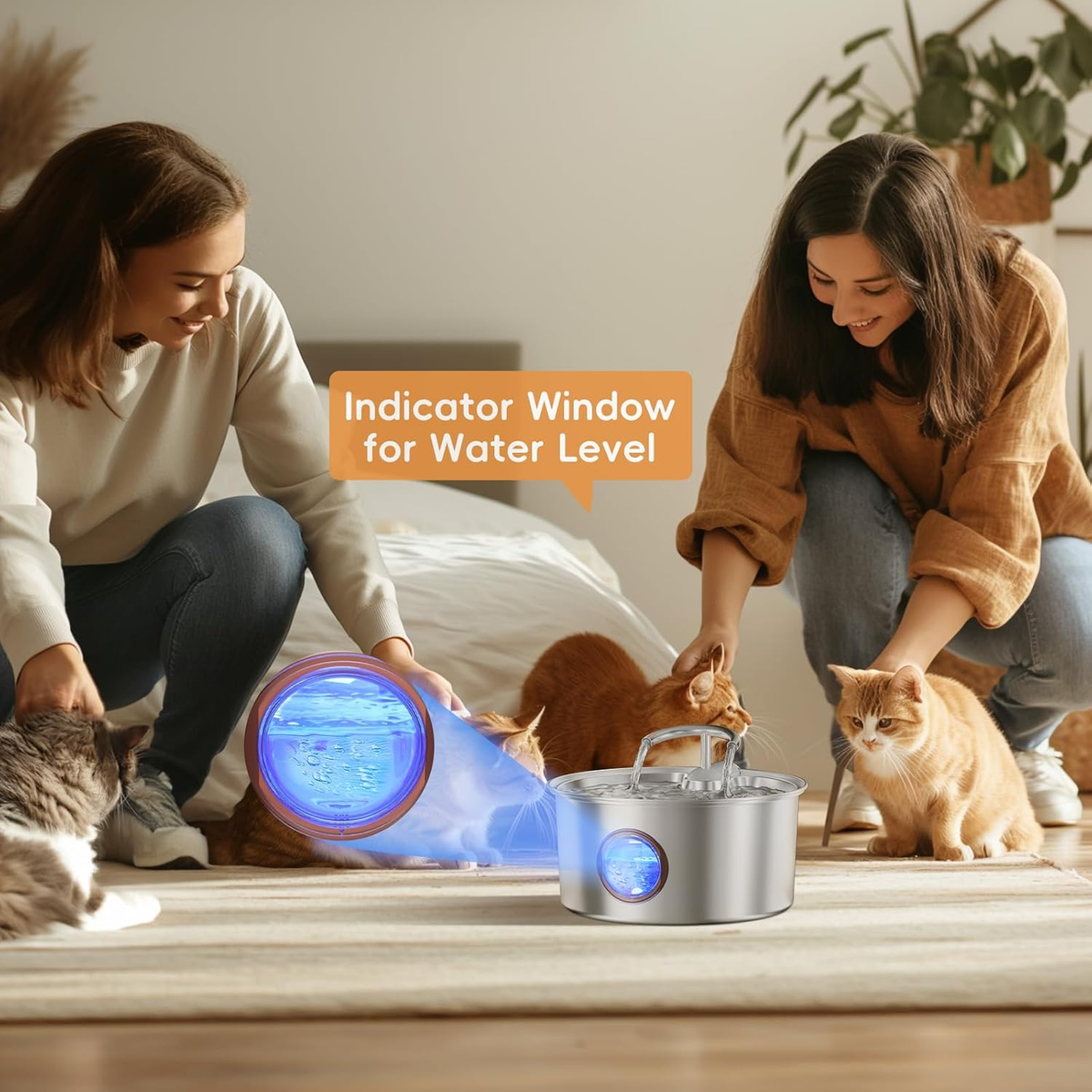 Cat Water Fountain Stainless Steel - 108Oz/3.2L Cat Fountain for Drinking,Cat Drinking Fountain with Water Level Window,Smart Pump, Filters for Cats, Dogs, Multiple Pets